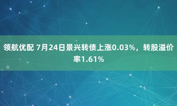 领航优配 7月24日景兴转债上涨0.03%，转股溢价率1.61%