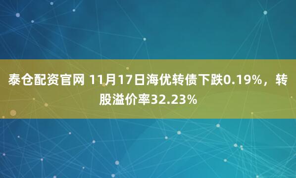 泰仓配资官网 11月17日海优转债下跌0.19%，转股溢价率32.23%